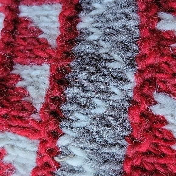 Wool Nordic Handknit Unisex Made in Nepal Red White Gray Winter Hat Tassels New - Picture 10 of 11
